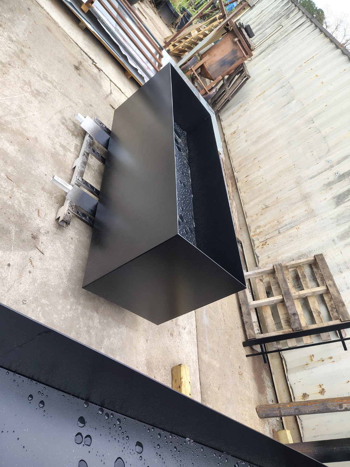 Second angled view of custom steel planter box