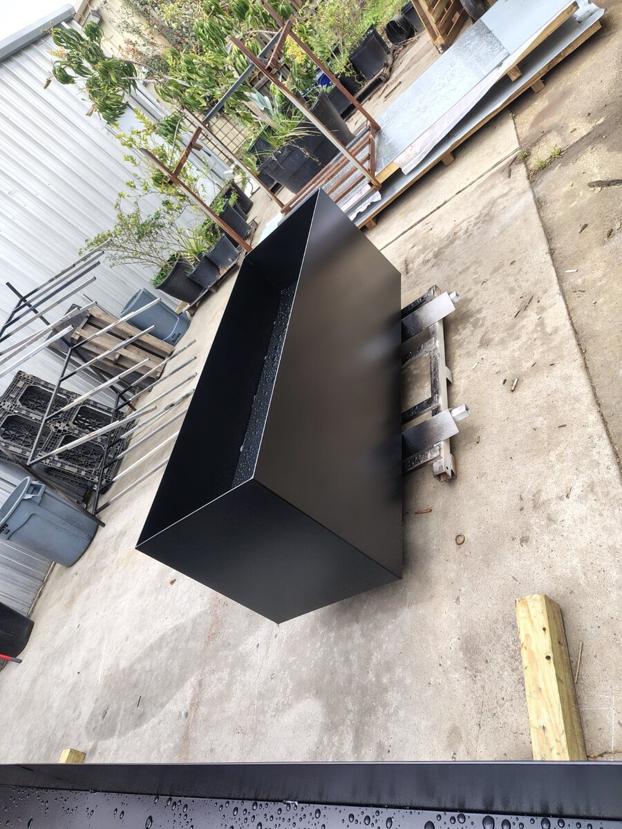 Black powder-coated steel planter box